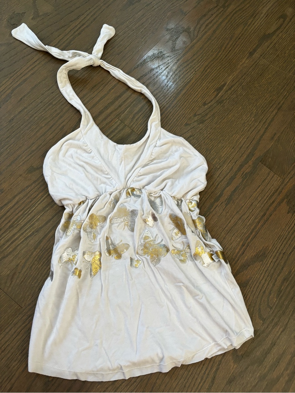 Vintage Y2K white silver butterfly halter top women’s size medium